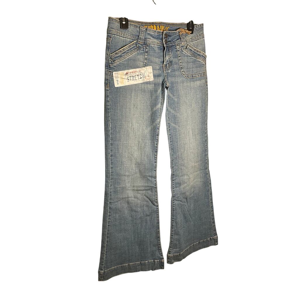 Hydraulic Denim Flrare Jeans Low Rise Stretch Light Wash Blue Womens Sz 7/8 NWT